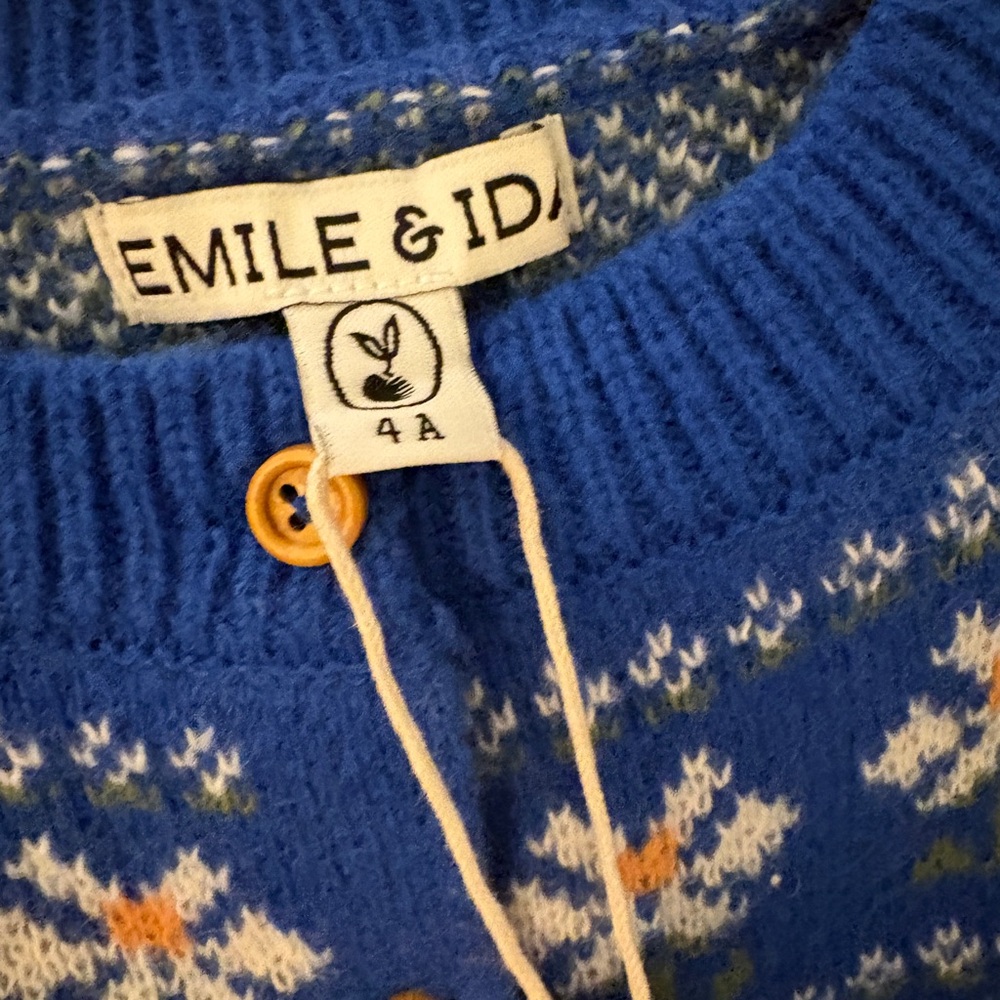 Emile et Aida Blue and white floral daisy knit cardigan 4T - Picture 4 of 6